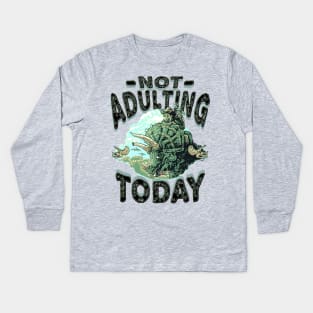 Not Adulting Today Dino Riding Kids Long Sleeve T-Shirt